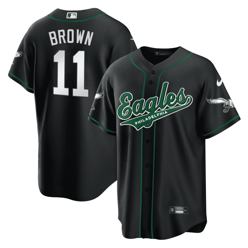 a j brown 11 philadelphia eagles baseball men jersey black