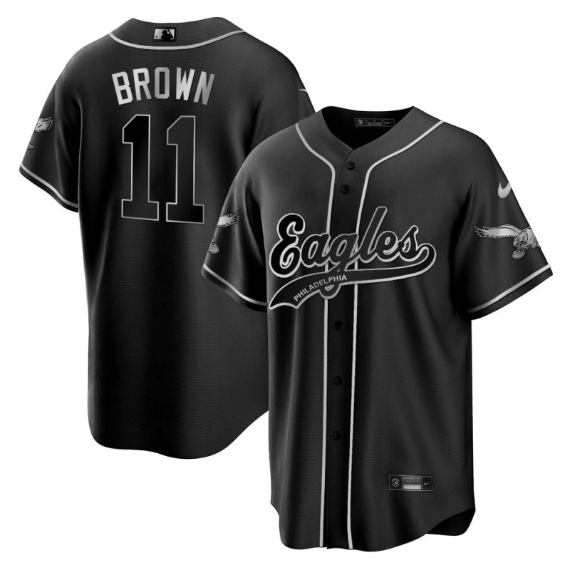 a j brown 11 philadelphia eagles baseball men jersey black silver