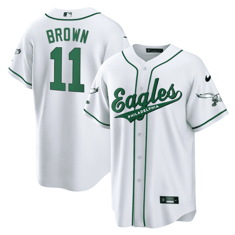 a j brown 11 philadelphia eagles baseball men jersey white