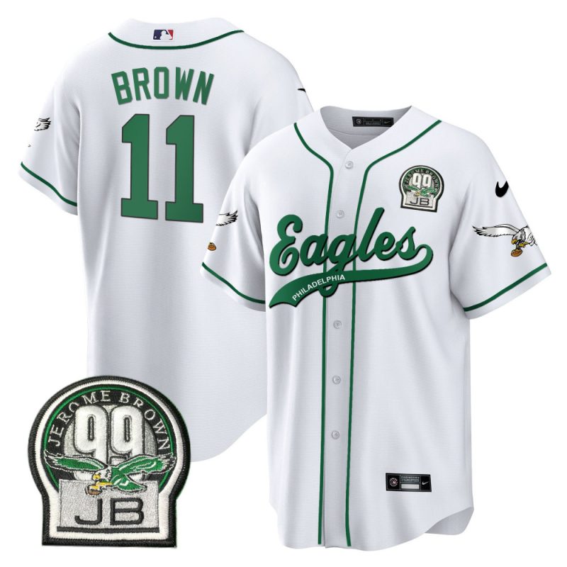 a j brown 11 philadelphia eagles jerome brown retired patch baseball men jersey white