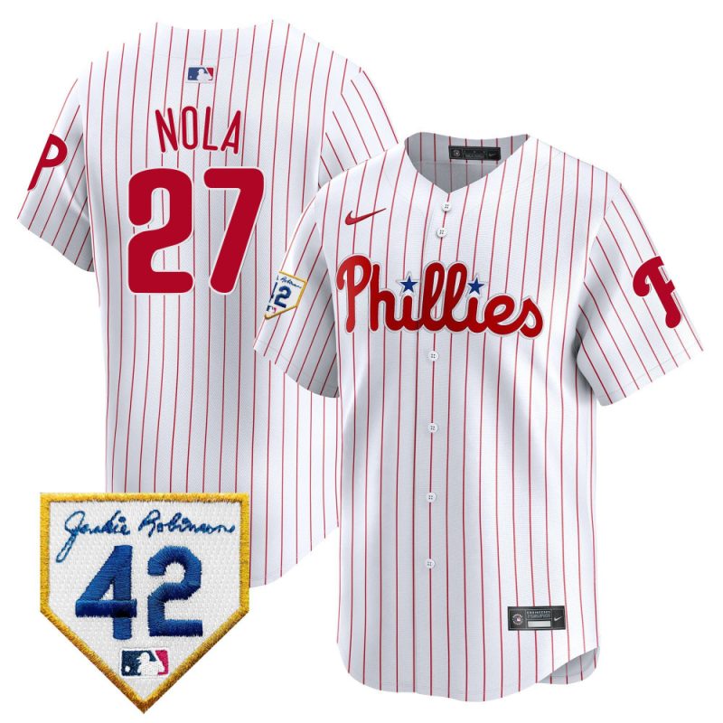 aaron nola 27 philadelphia phillies 2024 jackie robinson patch men jersey white