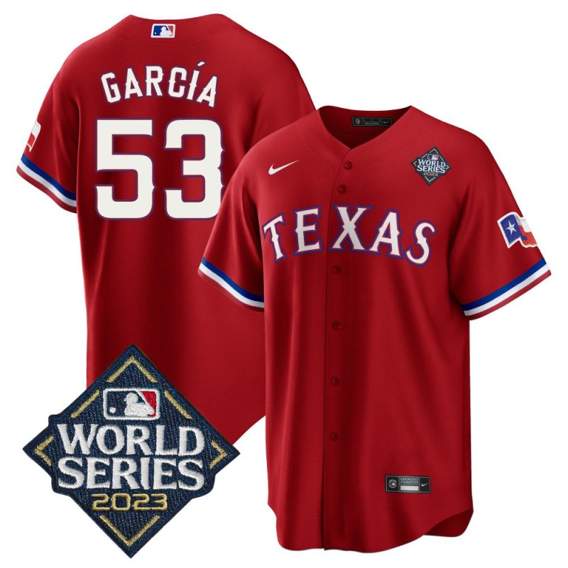 adolis garcia 53 texas rangers 2023 world series stitched baseball jersey red