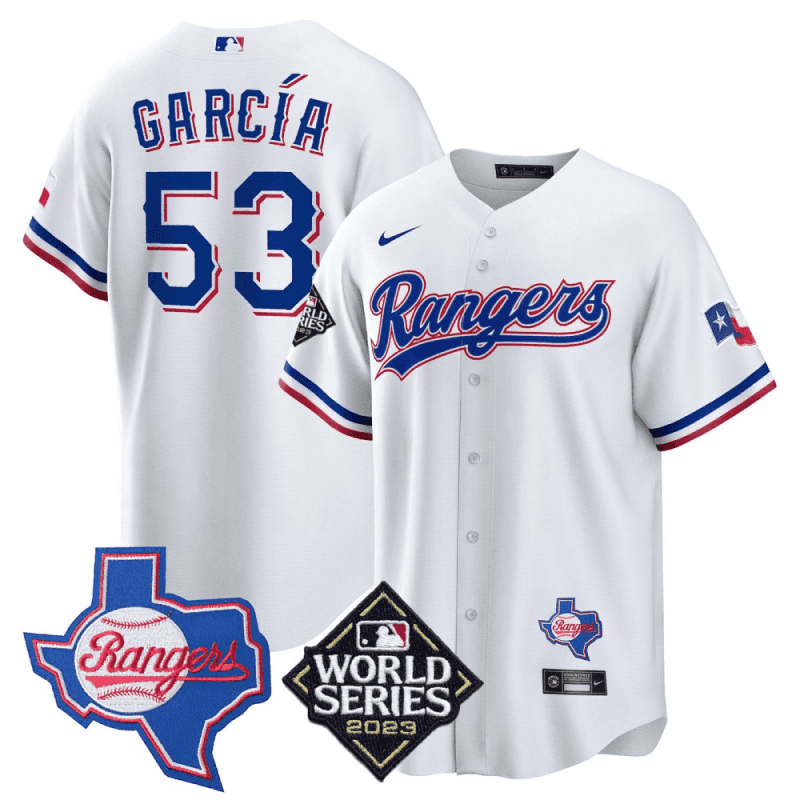 adolis garcia 53 texas rangers 2023 world series texas state patch men jersey white