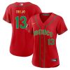 alan trejo 13 mexico 2023 baseball jersey red gold trim