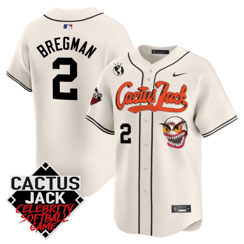 alex bregman 2 houston astros cactus jack celebrity softball game patch men jersey cream