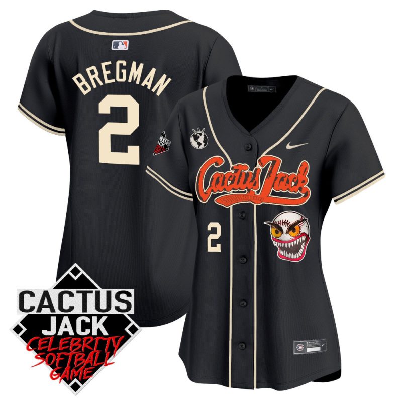 alex bregman 2 houston astros cactus jack celebrity softball game patch women jersey black