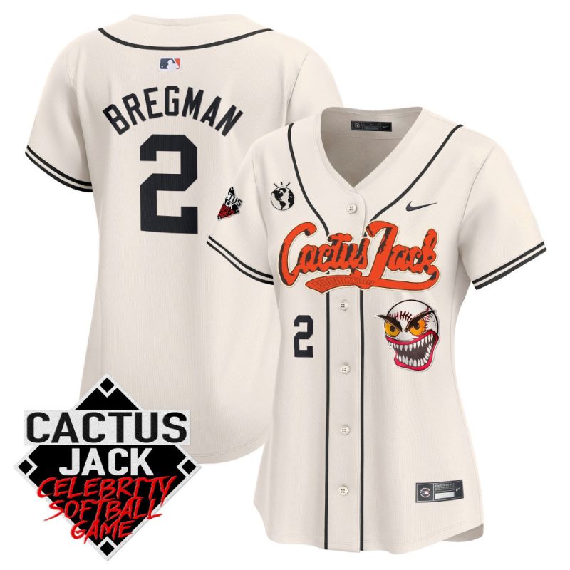 alex bregman 2 houston astros cactus jack celebrity softball game patch women jersey cream