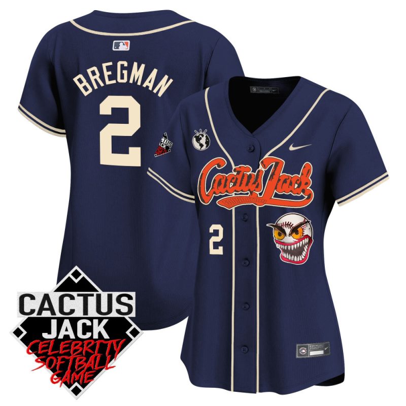 alex bregman 2 houston astros cactus jack celebrity softball game patch women jersey navy