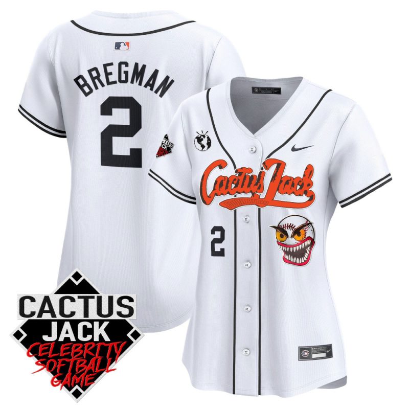 alex bregman 2 houston astros cactus jack celebrity softball game patch women jersey white