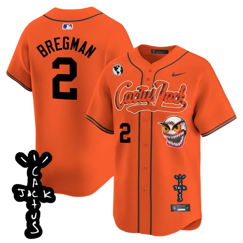 alex bregman 2 houston astros cactus jack patch v2 men jersey orange