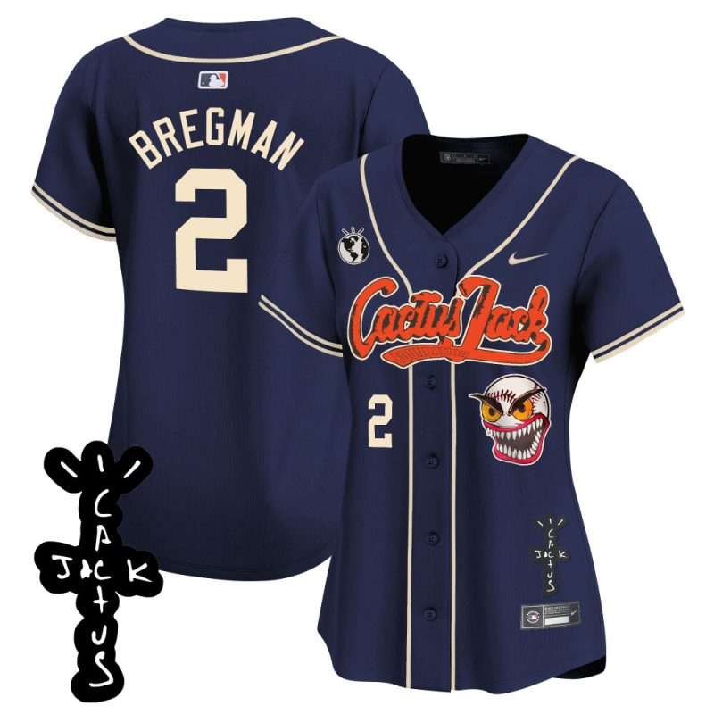 alex bregman 2 houston astros cactus jack patch v2 women jersey navy