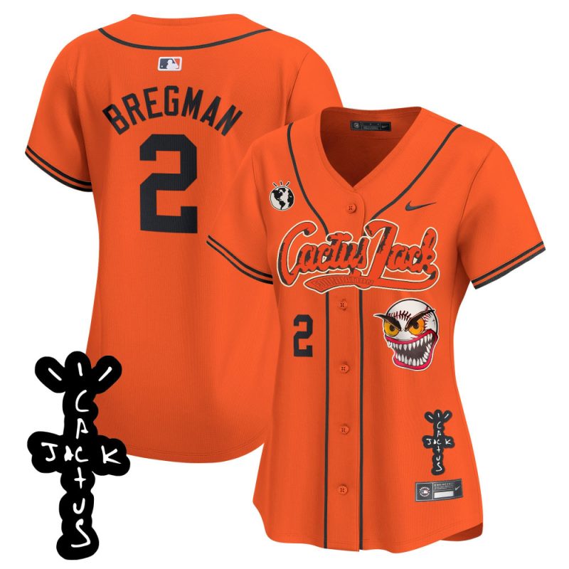 alex bregman 2 houston astros cactus jack patch v2 women jersey orange