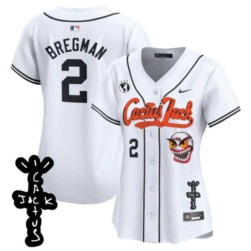 alex bregman 2 houston astros cactus jack patch v2 women jersey white