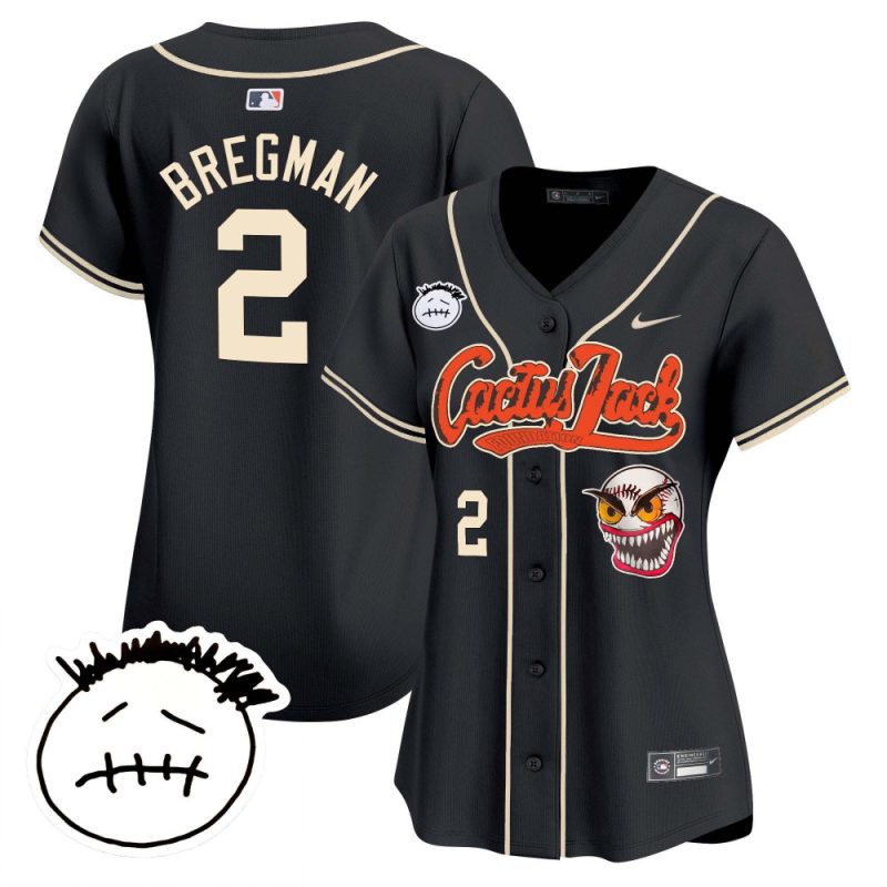 alex bregman 2 houston astros cactus jack patch v3 women jersey black