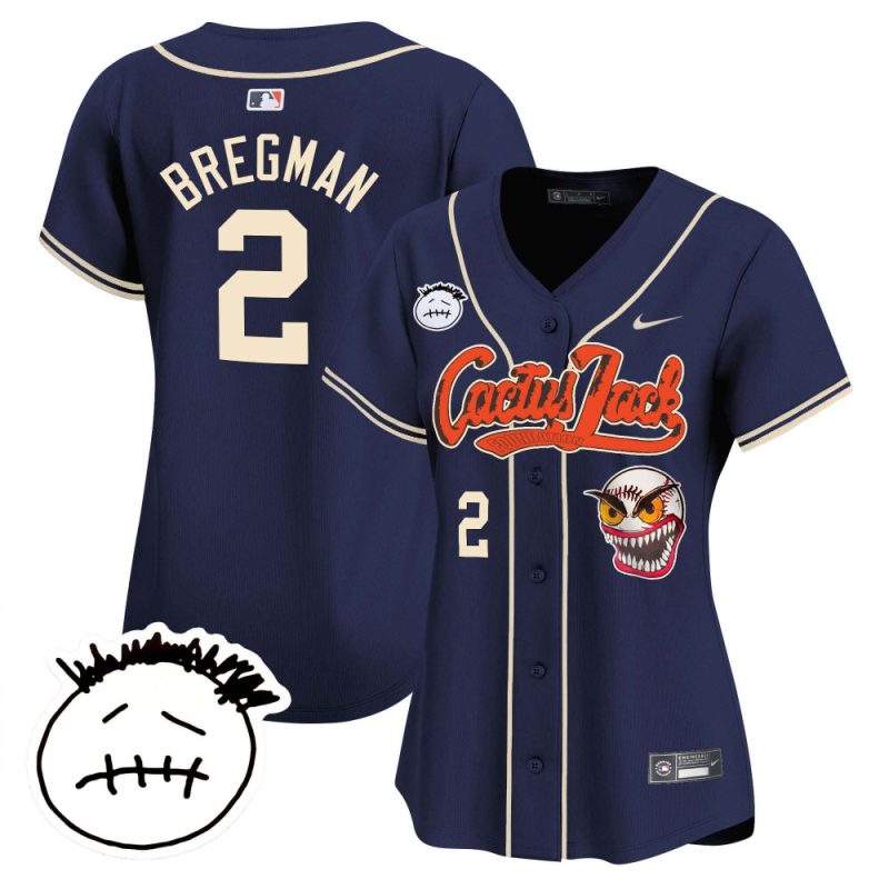 alex bregman 2 houston astros cactus jack patch v3 women jersey navy