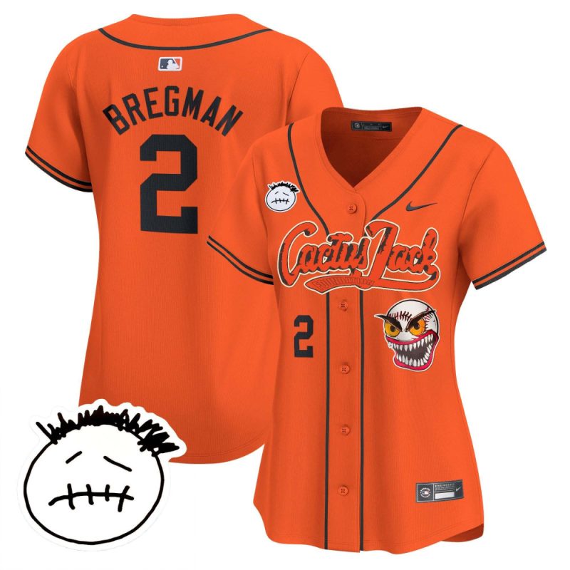 alex bregman 2 houston astros cactus jack patch v3 women jersey orange