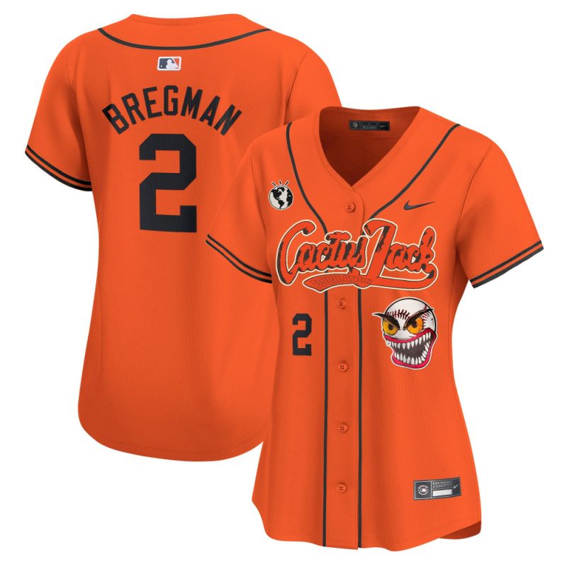 alex bregman 2 houston astros cactus jack patch women jersey orange