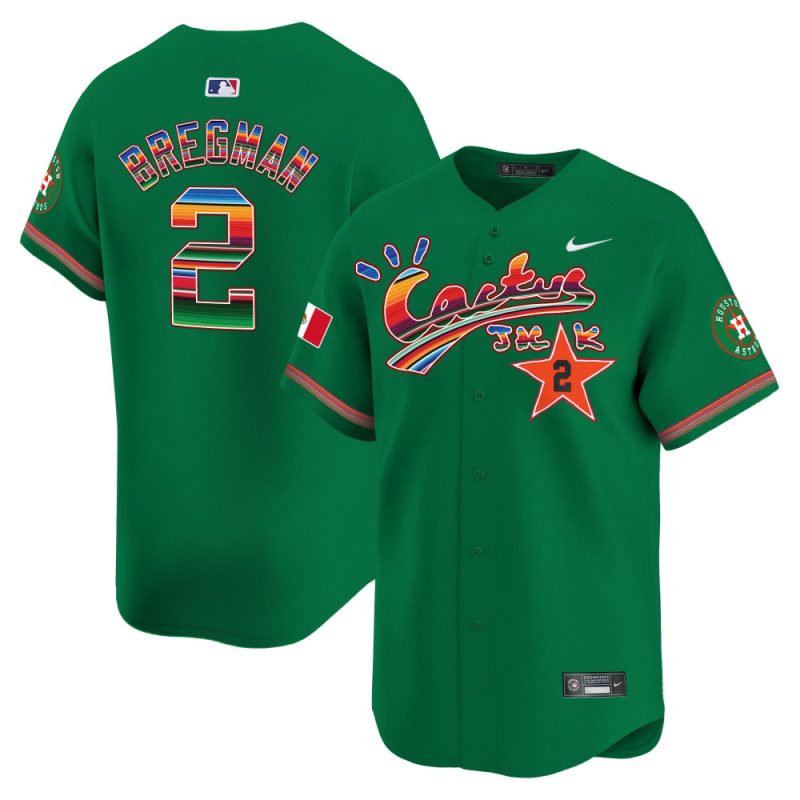 alex bregman 2 houston astros mexico cactus jack men jersey green