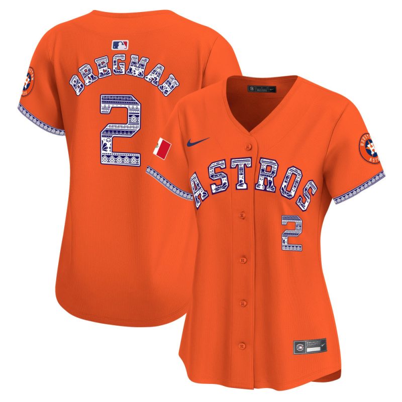 alex bregman 2 houston astros mexico women jersey orange