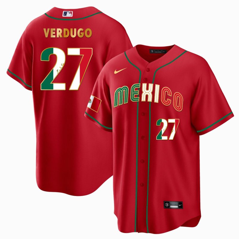 alex verdugo 27 mexico 2023 flag baseball men jersey red gold