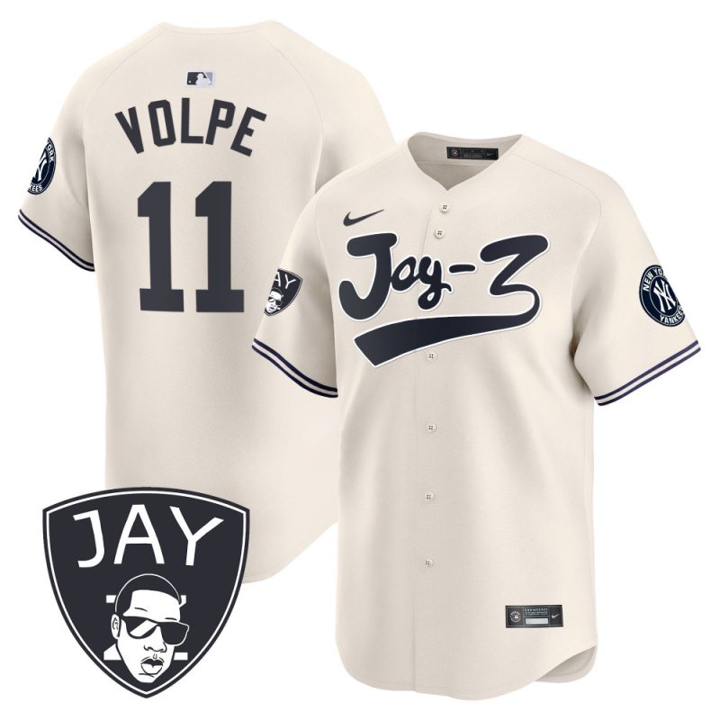 anthony volpe 11 new york yankees jay z men jersey cream