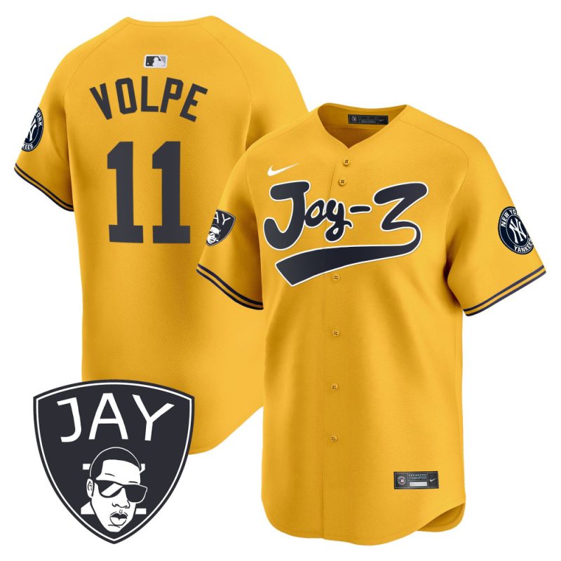 anthony volpe 11 new york yankees jay z men jersey gold