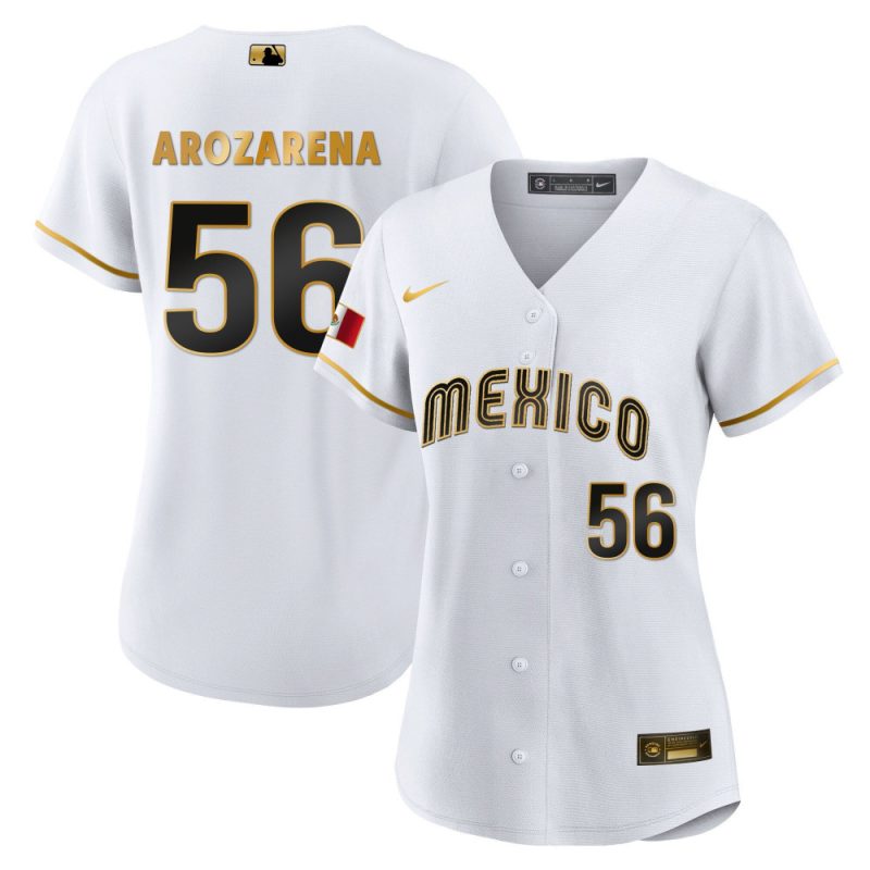 arozarena 56 mexico 2023 baseball jersey white gold