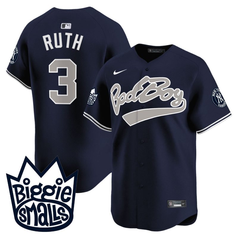 babe ruth 3 new york yankees biggie smalls men jersey navy