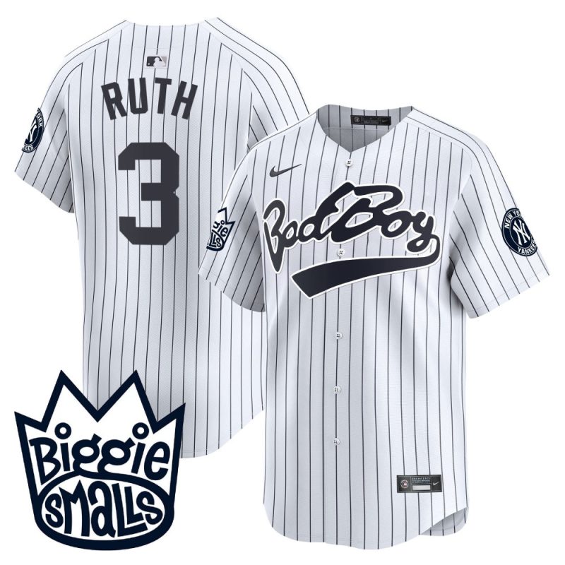 babe ruth 3 new york yankees biggie smalls men jersey white