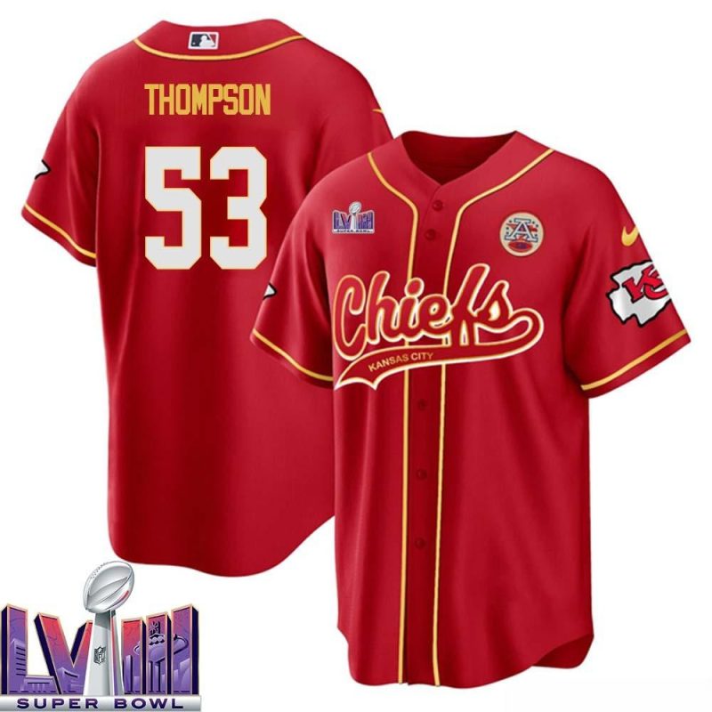 bj thompson 53 kansas city chiefs super bowl lviii baseball men jersey red