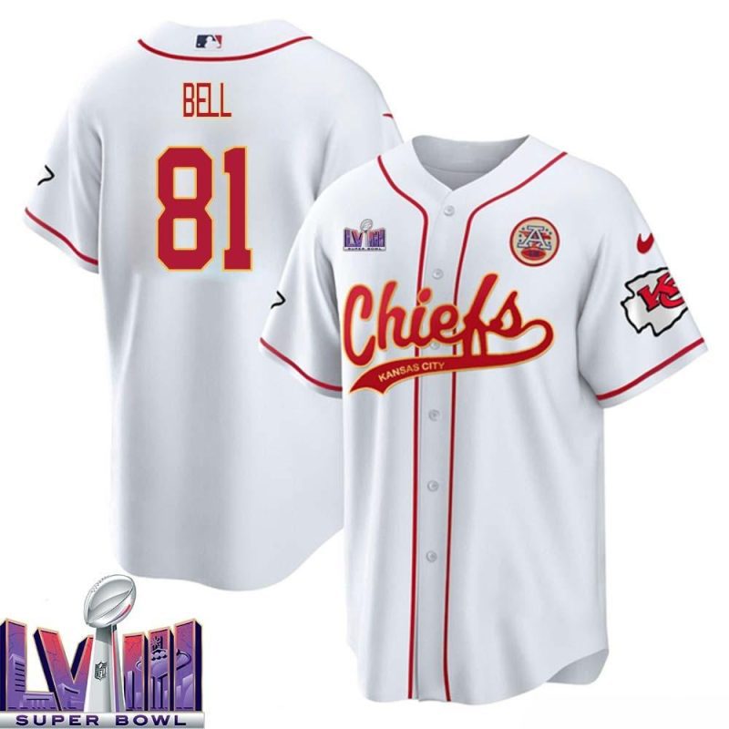 blake bell 81 kansas city chiefs super bowl lviii baseball men jersey white