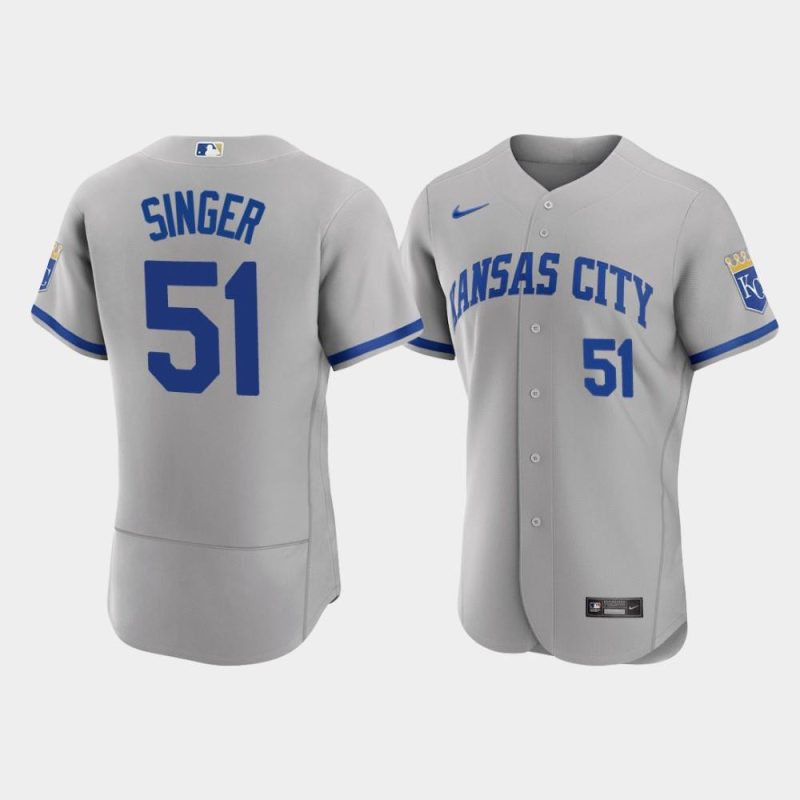 brady singer 51 kansas city royals mens 2022 road jersey gray jersey