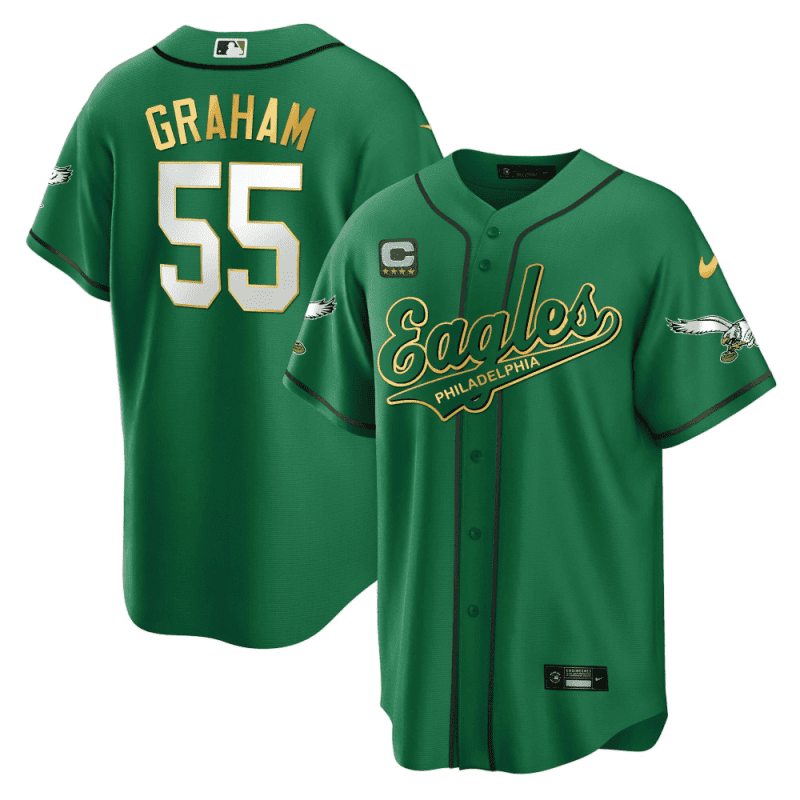 brandon graham 55 philadelphia eagles baseball men jersey kelly gold trim