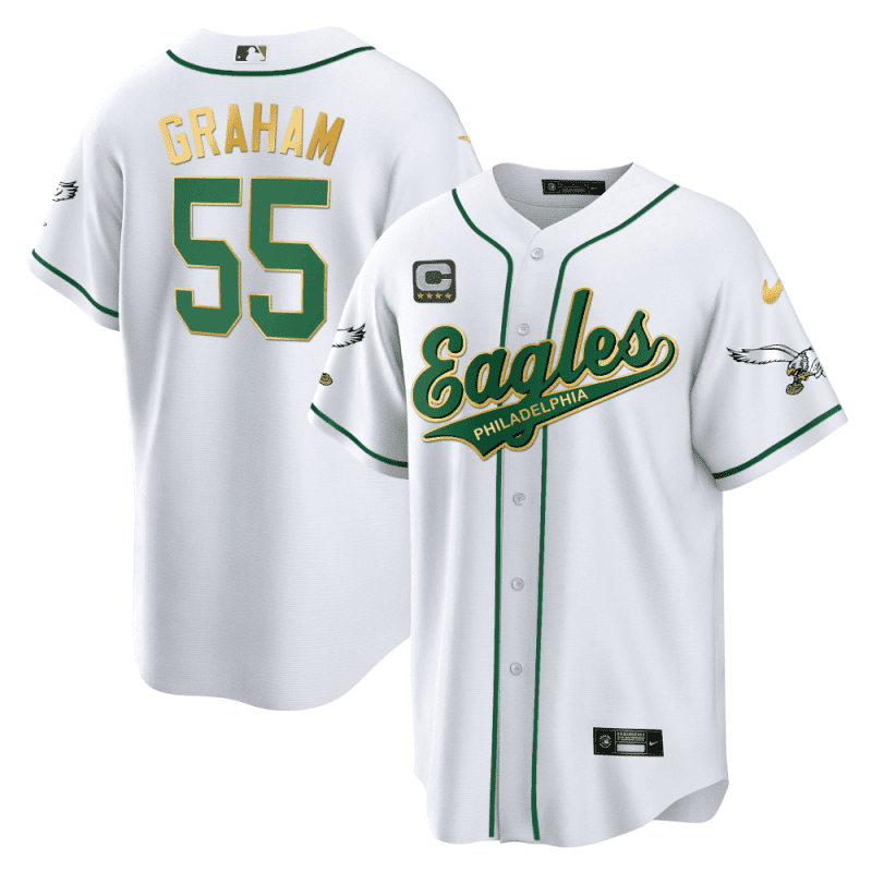 brandon graham 55 philadelphia eagles baseball men jersey white gold trim