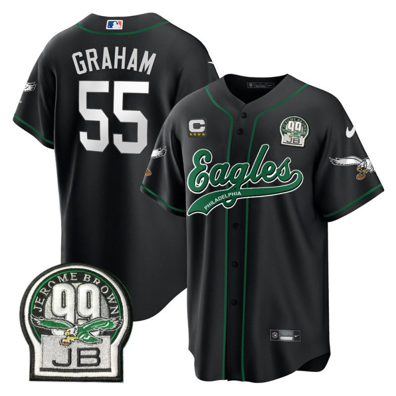 brandon graham 55 philadelphia eagles jerome brown retired patch baseball men jersey black