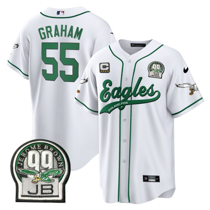 brandon graham 55 philadelphia eagles jerome brown retired patch baseball men jersey white