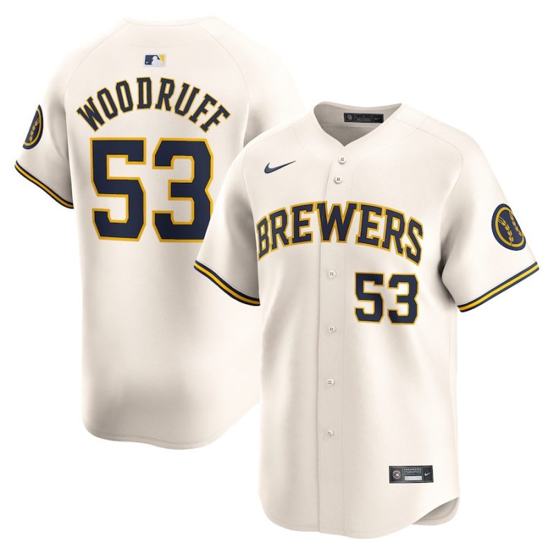 brandon woodruff 53 milwaukee brewers home limited player men jersey cream