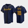 brewers 18 keston hiura alternate navy jersey jersey