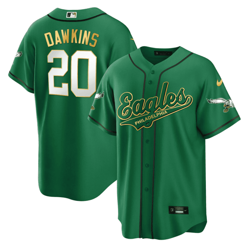 brian dawkins 20 philadelphia eagles baseball men jersey kelly gold trim