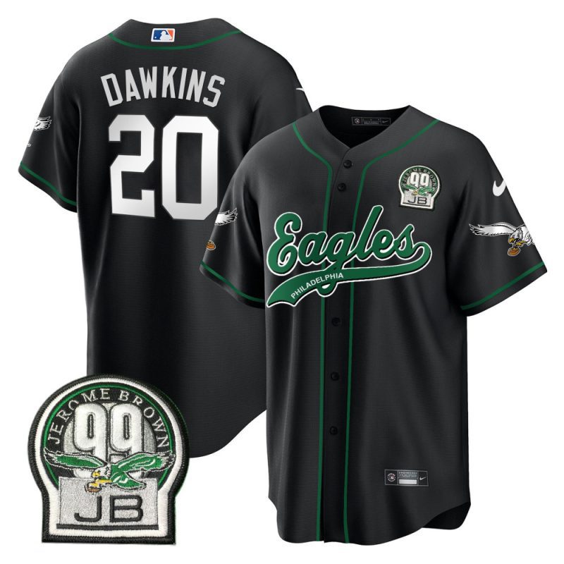 brian dawkins 20 philadelphia eagles jerome brown retired patch baseball men jersey black