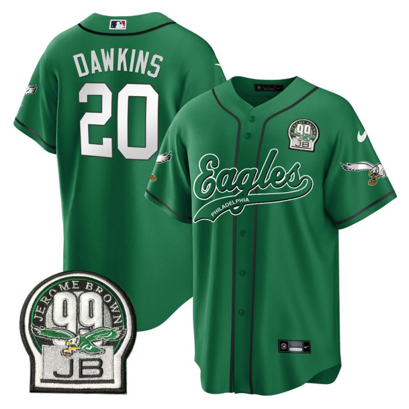 brian dawkins 20 philadelphia eagles jerome brown retired patch baseball men jersey kelly green