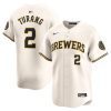 brice turang 2 milwaukee brewers home limited men jersey cream