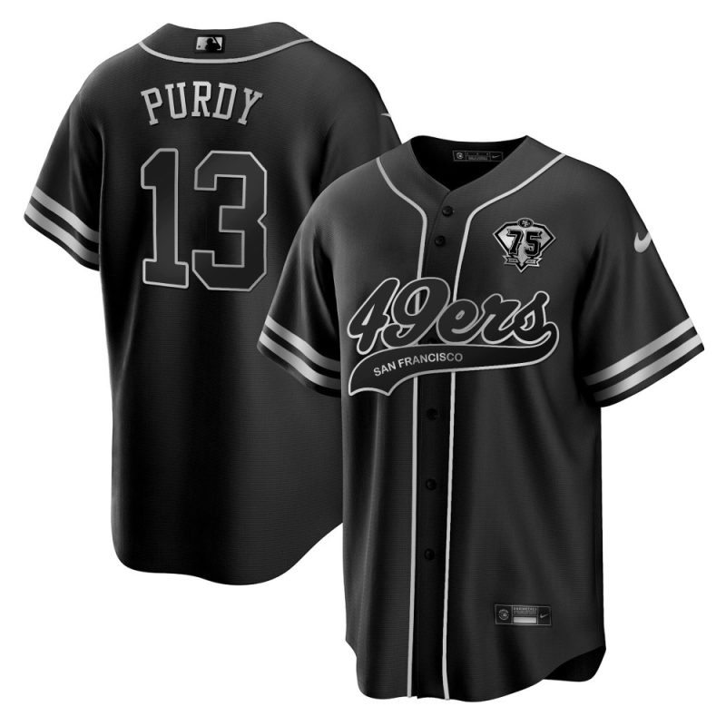 brock purdy 13 san francisco 49ers baseball men jersey black silver