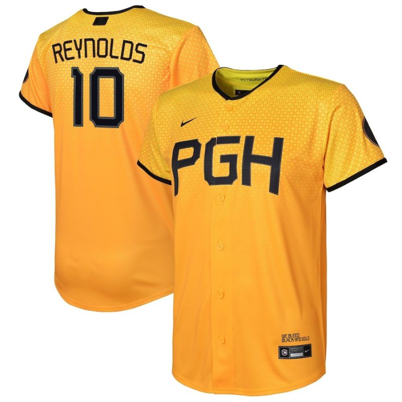 bryan reynolds 10 pittsburgh pirates 2023 city connect youth jersey gold