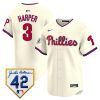 bryce harper 3 philadelphia phillies 2024 jackie robinson patch men jersey cream