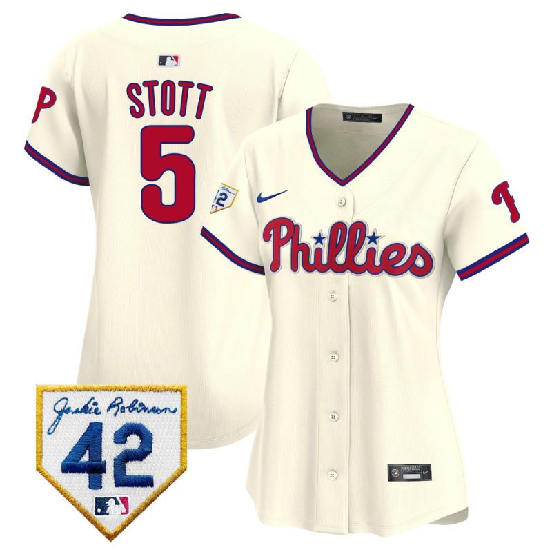 bryson stott 5 philadelphia phillies 2024 jackie robinson patch women jersey cream