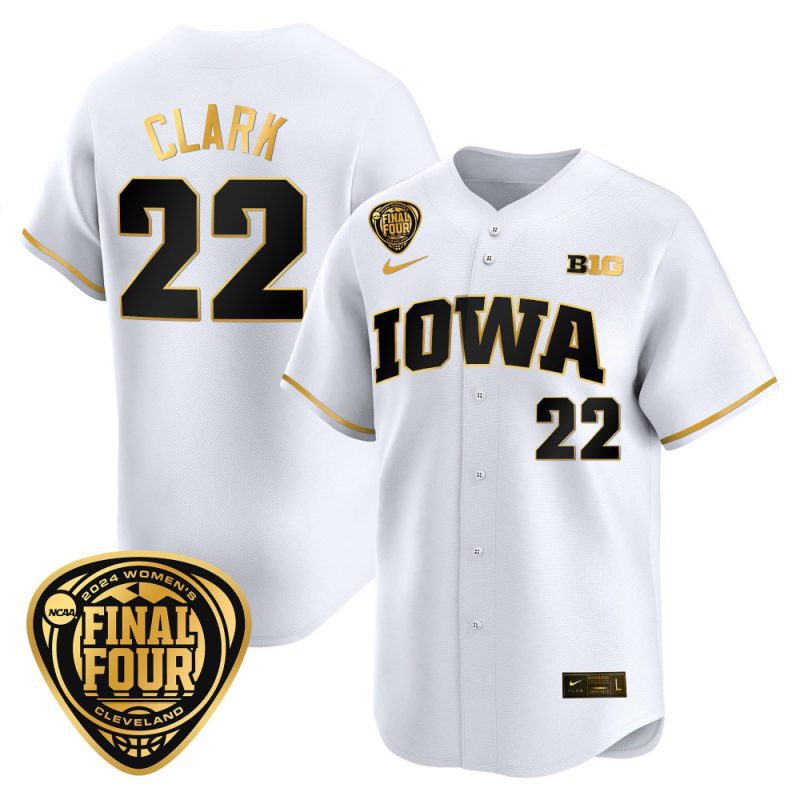 caitlin clark 22 iowa hawkeyes 2024 final four patch men jersey white gold