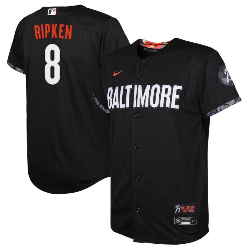 cal ripken 8 baltimore orioles youth 2023 city connect jersey black