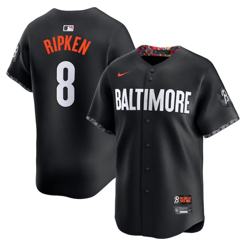 cal ripken jr 8 baltimore orioles city connect retired men jersey black