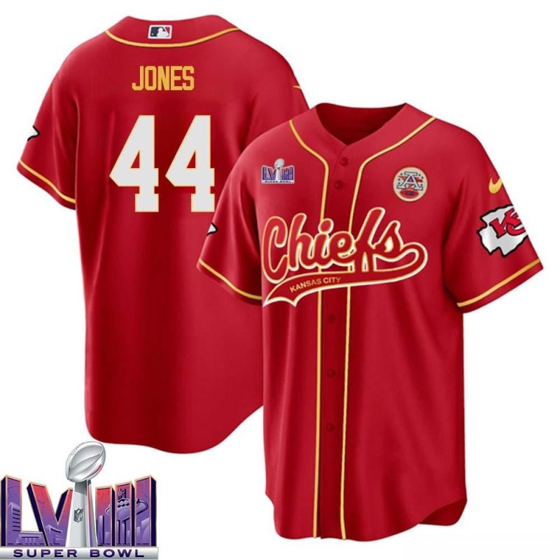 cam jones 44 kansas city chiefs super bowl lviii baseball men jersey red